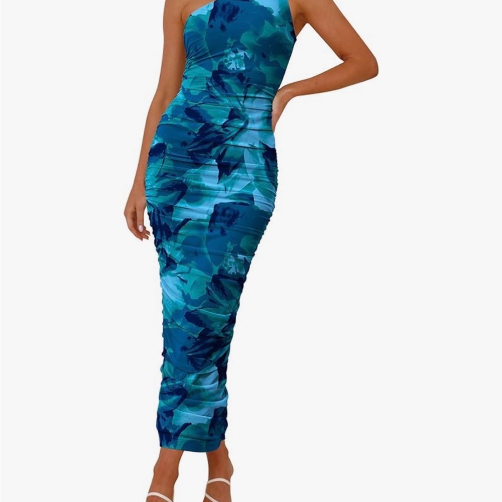 Elegant Blue Floral Women's Dress